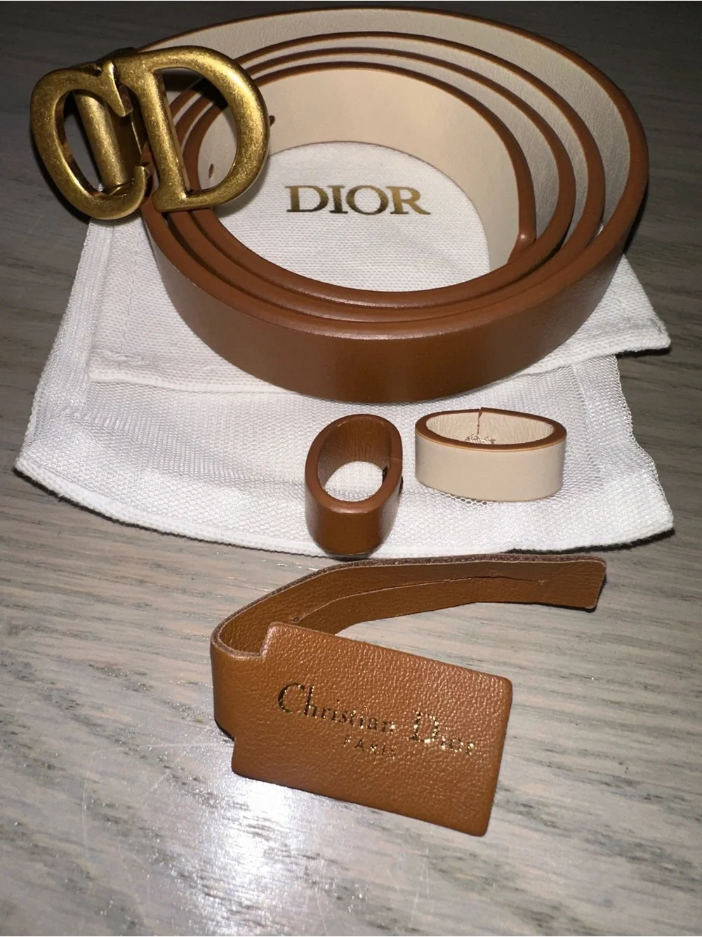 Dior Brown and Cream Leather Belt with Gold CD Buckle